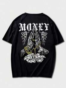 Zrgoth Men's Casual And Versatile Short Sleeve T-Shirt With Simple Money  Print - 黑色 - 查看 5