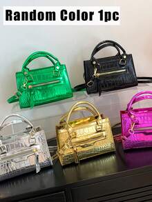 Vintage Crocodile Pattern Gold Purse For Women Mini Zipper Closure Handbag Shiny Texture Shoulder Crossbody Bag For Graduation Back To School Outfits - Multicolor - View 13