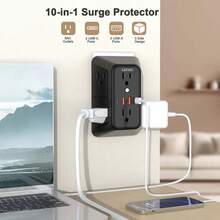 三面式突波保護插座延長器 – 6 個 AC 插孔 + 4 個 USB 接口 (2 個 USB C)，家用、旅行、辦公室牆壁充電電源條 - 查看 3