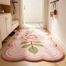1 pieza Alfombra larga asimétrica con degradado rosa suave y rosa, borde ondulado con patrón floral 3D de hojas, decoración de dormitorio, alfombra de ocio para el hogar, tamaño asimétrico, error de corte 1-5cm, alfombra de sala de estar, alfombra, tapete, decoración del hogar, alfombra decorativa, alfombra pequeña, alfombra, decoración del hogar para sala de estar, alfombra de exterior, alfombra de felpa, alfombra de otoño/invierno, alfombra lavable - A - Ver 6