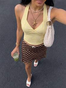 Women's Hollow Lace Camisole, Yellow Summer Beach Top, Suitable For Vacation And Casual Wear - Yellow - View 3
