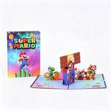 Miniso 1 pieza Tarjeta de felicitación 3D pop-up de Super Mario, diseño divertido de personaje de juego para invitación de cumpleaños/fiesta, adecuada para niños fans, con sobre, regalo creativo - Ver 1