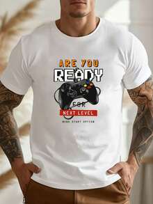 T-shirt vintage da uomo, stampa controller gioco 'Are You Ready For Next Level', cotone misto, vestibilità ampia, estivo, regalo gamer - Bianco - Visualizzare 1