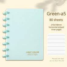 Minimalist Portable Detachable A5B5 Notebook With Ring Binding And Mushroom Clip For Work And Study, 1 Unit - Green - View 1