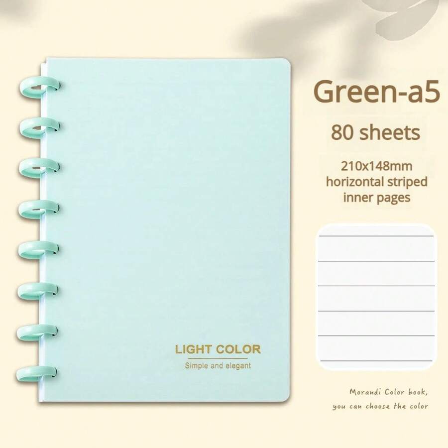 Minimalist Portable Detachable A5B5 Notebook With Ring Binding And Mushroom Clip For Work And Study, 1 Unit - Green - View 1