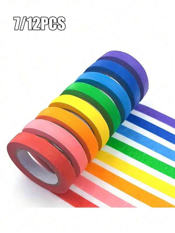 7/12 Rolls Vibrant Colored Masking Tape, Paper Self-Adhesive Decorative Tape Gift Set, Scrapbooking Planner Washi Tape, Vintage Retro Craft Tape, Suitable For Gift Wrapping, DIY Crafts, Scrapbooking, 1 Roll