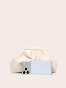 Women's PU Fabric Pleated Clutch Bag, Pleats Like Light Clouds, Minimalist And Fashionable, Large Capacity, Suitable For Outings, Shopping And Beach Vacations. - Apricot - View 3