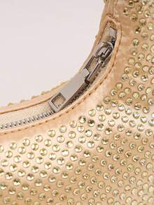 Mini Hobo Bag In A Crescent Shape, Fully Covered In Rhinestones, Integrated Circular Handle With Bow, Zipper, Various Colors, Women's Party, Wedding, Birthday Gift - Camel - View 4