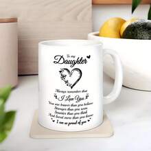 ras desde México]Taza de cerámica de 11 oz para hija - Mensaje de amor inspirador, diseño blanco, apta para microondas, regalo perfecto para fiestas o aniversarios, artículo de regalo familiar |   Taza con Patrón en Forma de Corazón |   Taza de Cerámica Reutilizable, Idea de Regalo para Hija, Adecuada para Navidad - 1 - Ver 2