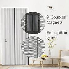 Puerta de Malla Magnética Potente - Entrada Libre de Manos, Diseño Resistente a Insectos de Malla Duradera, Adecuada para Puerta Principal, Puerta Trasera y Puerta del Patio - Patrón de Rayas Verticales, Material de Tela Suave - Poliéster negro - Ver 3