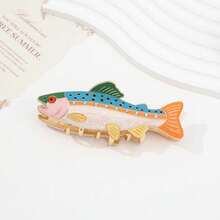 1件海洋風彩色琺瑯魚形金屬髮夾，鑲鑽鋅合金髮夾，女款半紮髮飾，適合海灘度假 - 彩色 - 查看 3