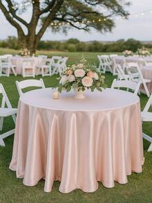1pc Rose Gold Satin Round Tablecloth, Solid Color Smooth Fabric Tablecloth, Wedding Tablecloth, Birthday Party Table Decor, Anniversary Celebration Table Decor, Elegant Banquet Event Decor Supplies, Wedding Decor, Home Decor, Room Decor, Kitchen Dining Room Decor, Restaurant Decor, Holiday Celebration Banquet Decor, Party Supplies, Party Favors - Rose Gold - View 7