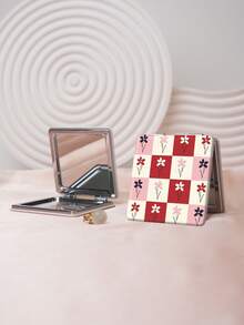 1PC Millennium Y2K Style Patchwork Series Portable Vanity Mirror, Foldable Lightweight Ultra-Thin Convenient Hand Mirror, Durable PU Leather, Suitable For Multiple Scenes And All People, Foldable Square Small Mirror For Carrying - Multicolor - View 3