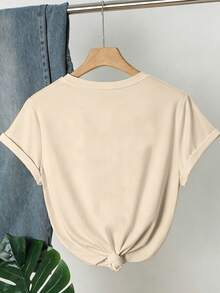 Áo thun nữ in hình chủ đề Caroline - Họa tiết mèo mắt xanh, dáng regular fit, có thể giặt máy, chất liệu phù hợp mọi mùa, phong cách thường ngày mùa hè. - Màu be - Xem 3