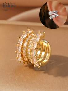 Hihho 1pc Vintage French Fashion Creative Geometric C-Shape Sparkling Zirconia Clip-On Left Or Right Ear Earring For Women, Glamorous Gold/Silver Clip Earring, Luxurious Jewelry Accessory Suitable For Daily, Festival, Party, Best Holiday Gift - C-shaped Ear Clips - View 1