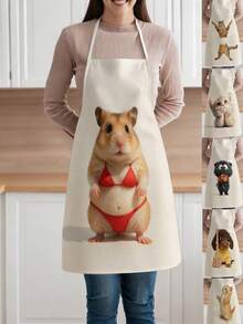 1pc, Cute Kittens, Puppies, And Hamsters Pattern Polyester Apron, Perfect For Cooking, Baking, And Gardening – Great For Kitchen And Dining Wear. - Multicolor - View 1