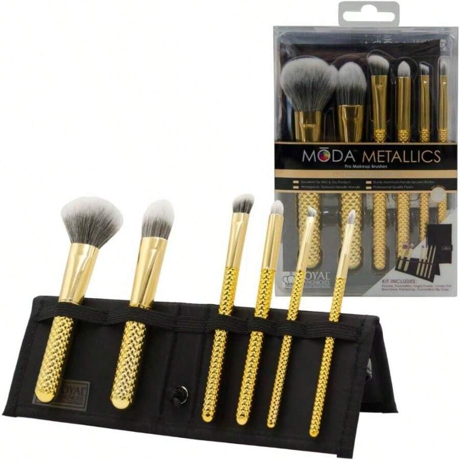 Royal Brush Metallics Cosmetic Piece Make Total Face Kit Brush Set, Gold, 0.13 Count - Dorado - Ver 1