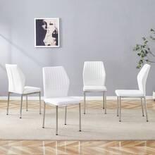 [Set Of 4] Stylish Dining Chairs In A Lightweight Luxury Style / Modern Dining Room Set / PU Backrest With Vertical Embossing + Metal Legs / Load Capacity 120 Kg, Easy To Assemble / Suitable For Dining Rooms Or Living Rooms In A Lightweight Luxury Design. - White+Silver - View 1