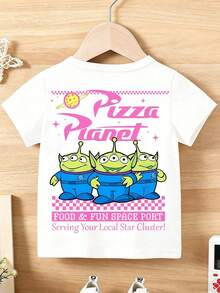 Disney Soft And Breathable Pure Cotton Girls' T-Shirt - Featuring A Cute "Toy Story" Alien And Pizza Planet Plaid Print - Casual Short-Sleeve Kids' Tee - White - View 3