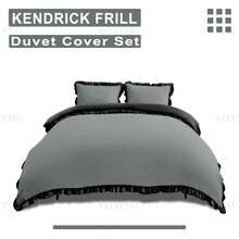 VELVETIO Luxury Kendrick Frill Duvet Cover Set Reversible Bedding Set Soft Smooth Lightweight Microfiber Polyester With Matching Pillow Cases Elegant Ruffle Edge Plain Design Single Double King - Charcoal/Black - View 6