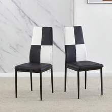 Set Of 2 Stainless Steel Leg Upholstered Dining Chairs - 黑白棋盤 - 查看 1