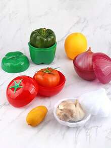 6-Piece Reusable Produce Saver Set - Veggie Shaped Fridge Storage Containers For Avocados, Onions, Lemons & Tomatoes - Airtight Food Keeper To Keep Fruits & Vegetables Fresh Longer - View 1