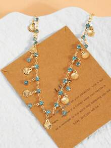 1pc Fresh Ocean Style Tassel Rhinestone Anklet, Beach Vacation Foot Jewelry - one-size - View 4