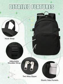 Minimalist Fashion Student Backpack, Solid Color Large Capacity Laptop Bag, Fits 14-15.6 Inch Laptop, Multifunctional Bag, Business, For Men - Multicolor - View 6