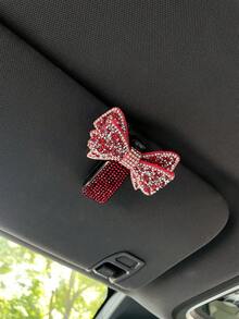 1pc Shiny Rhinestone Bow Car Sun Visor Glasses Clip, Glasses Clip, Car Fashion Glasses Clip - Multicolor - View 10