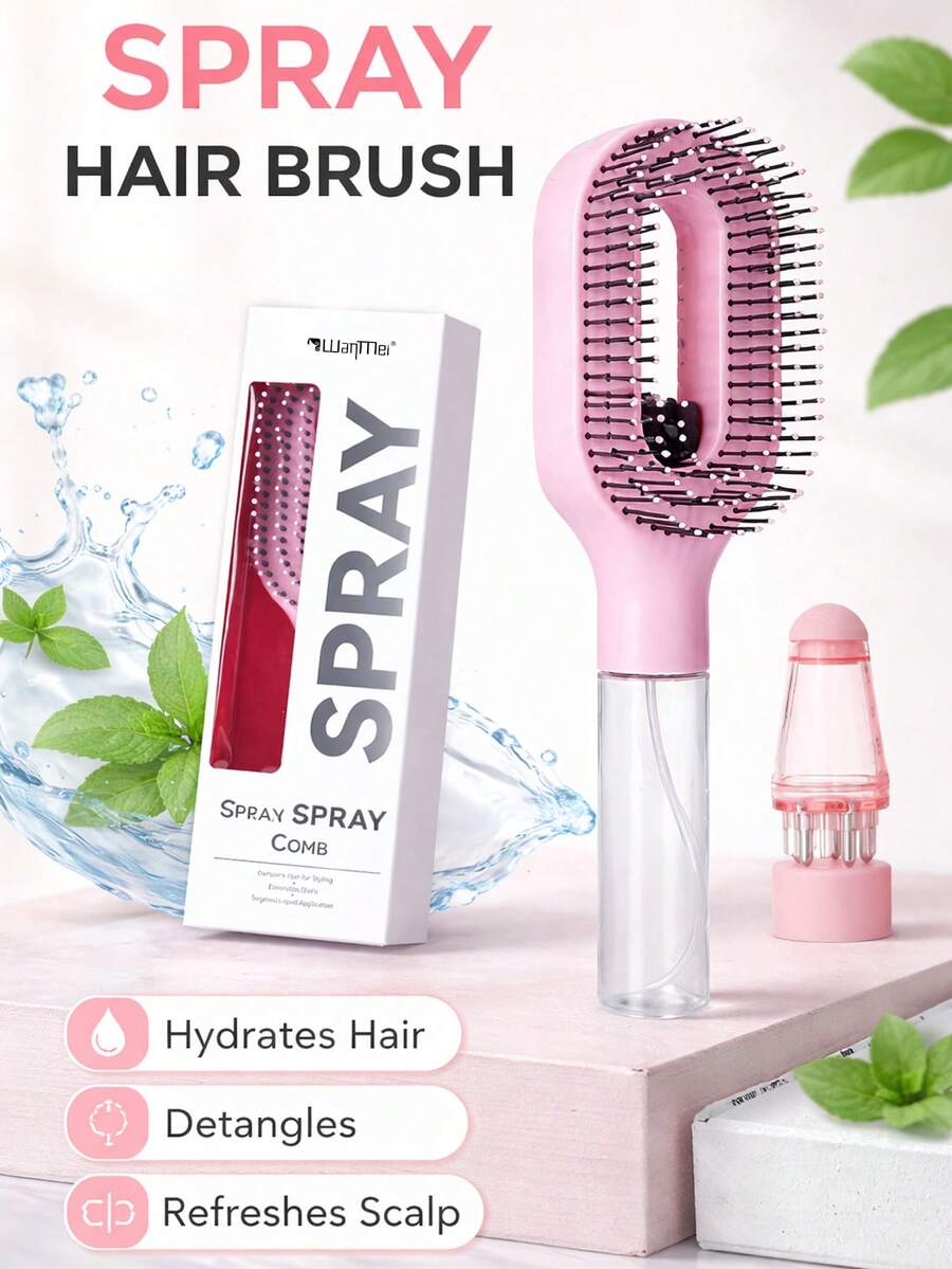 WANMEI Conjunto de Escova de Cabelo Spray 2 em 1, Escova de Cabelo Desembaraçante Spray Recarregável, Pente de Cabelo Spray Hidratante para Estilização, Pente Aplicador de Óleo Nutritivo para Raiz do Couro Cabeludo, Kit de Estilização de Cabelo com Cuidados do Couro Cabeludo Sem Sujeira, Escova de Cabelo Tudo em Um com Spray e Tratamento do Couro Cabeludo para Todos os Tipos de Cabelo