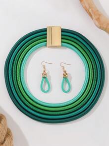 2pcs Bohemian Style Multi-Color Gradient Wire Wrapped Jewelry Set, Multi-Layer Necklace & Teardrop Pendant Earrings, Women's Party & Vacation Outfit - Multicolor - View 14