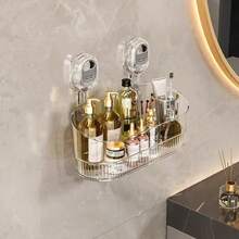 No-Drill Wall-Mounted Suction Cup Storage Rack, Transparent Drainage Design, Strong Load-Bearing, Suitable For Bathroom Toiletries, Skincare Products And Kitchen Seasoning Storage - Multicolor - View 8