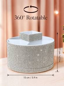 1pc Rhinestone Rotating 360° Storage Box, Large Capacity, Multicolor Rhinestone Encrusted Surface, Luxurious Sparkling Style, Hexagonal Pillar Shape, Neat Edges, Makeup Tool Container, Suitable For Bedroom Vanity, Dressing Room Desk, Etc.,Room Decor - Multicolor - View 12