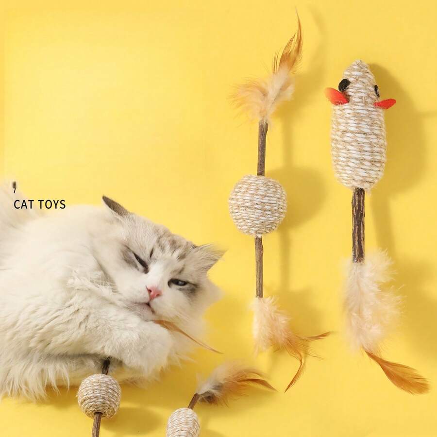 Juguetes para gatos de entrega aleatoria que incluyen ratón de cuerda de sisal, juguetes de plumas, proporcionan felicidad y alivian el aburrimiento de los gatos, regalos aleatorios incluidos
