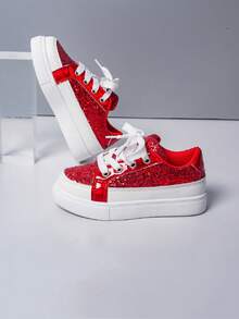 Girls' Spring/Autumn Fashion Glittery Skate Shoes, Casual Sneakers, Baby Little Skate Shoes - Red - View 4