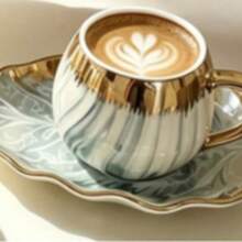 1 Set Leaf-Shaped Ceramic Coffee Cup And Saucer Set With Teacup, Heat-Resistant Handle And Leaf-Shaped Saucer, Dishwasher , Suitable For Afternoon Tea, Desserts And Espresso, Also As A Gift Set Or Back To School Gift - Multicolor - View 7