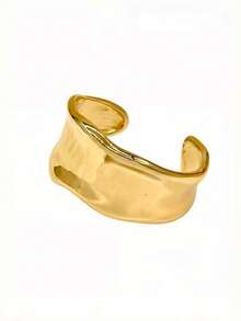1pc Fashionable Gold-Tone Asymmetrical Geometric Textured Open Cuff Bracelet, Suitable For Holiday, Beach, Vacation, Dinner, Party And Daily Outfit - Yellow Gold - View 5