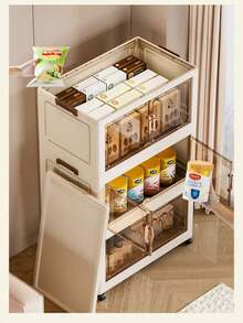 1 Set No-Assembly Folding Storage Cabinet, Stackable Stylish Storage Box With Transparent Door And Casters, Bedroom Clothing Organizer Rack, Space-Saving Ultra-Thin Wardrobe (15.75 Inches Wide) - Multicolor - View 3