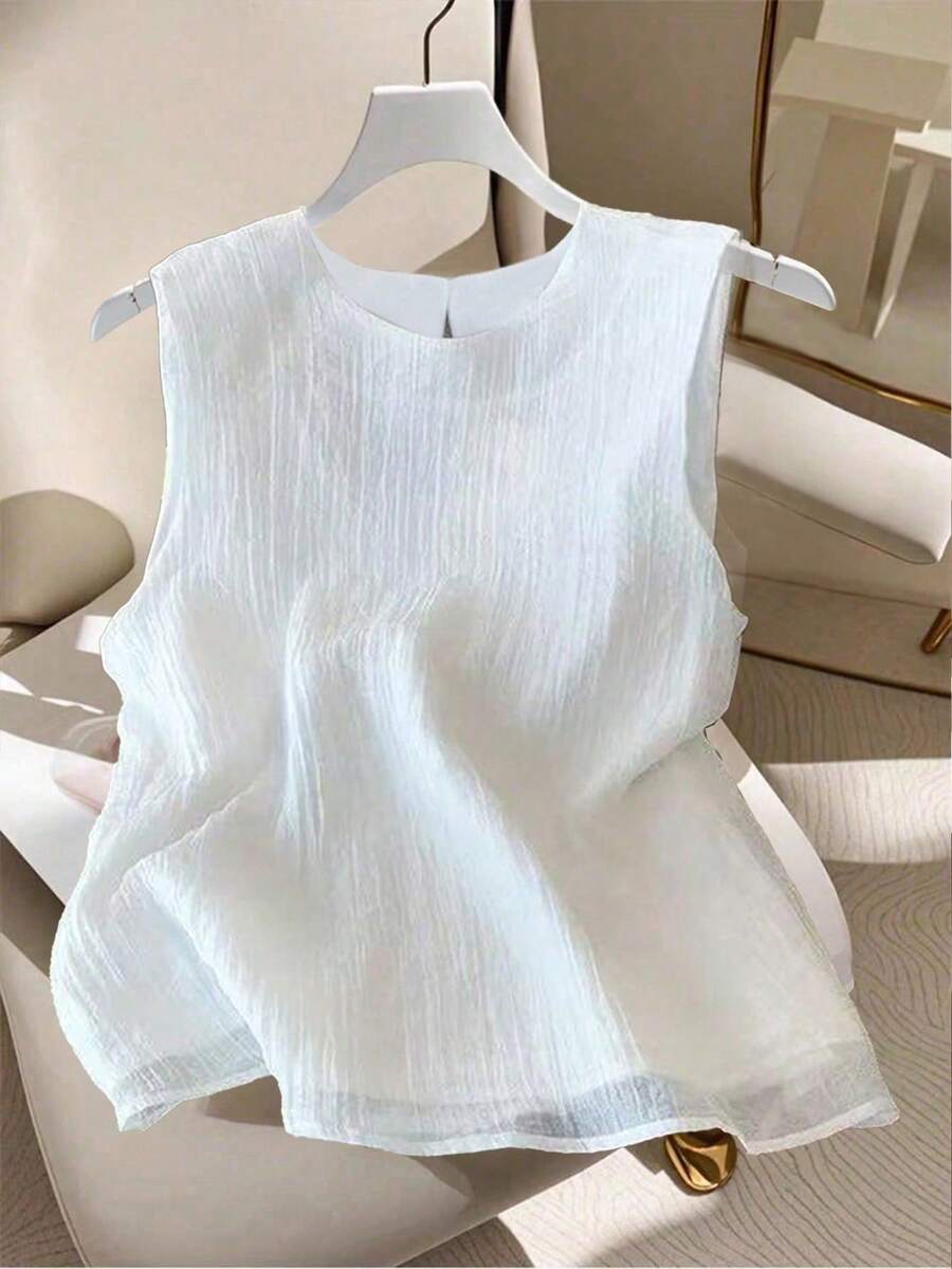 Women's Casual Solid Color Tank Top - 白色 - 查看 1