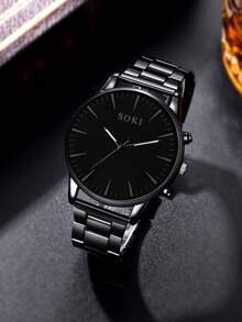 SOKI SOKI Men's Watch, Sporty Fashion Round Dial Quartz Watch, Suitable For Daily Wear, Birthday Gift, Party, Holiday Gathering, Ideal Gift For Yourself Or Friends. Gift Box Not Included. - Black - View 5