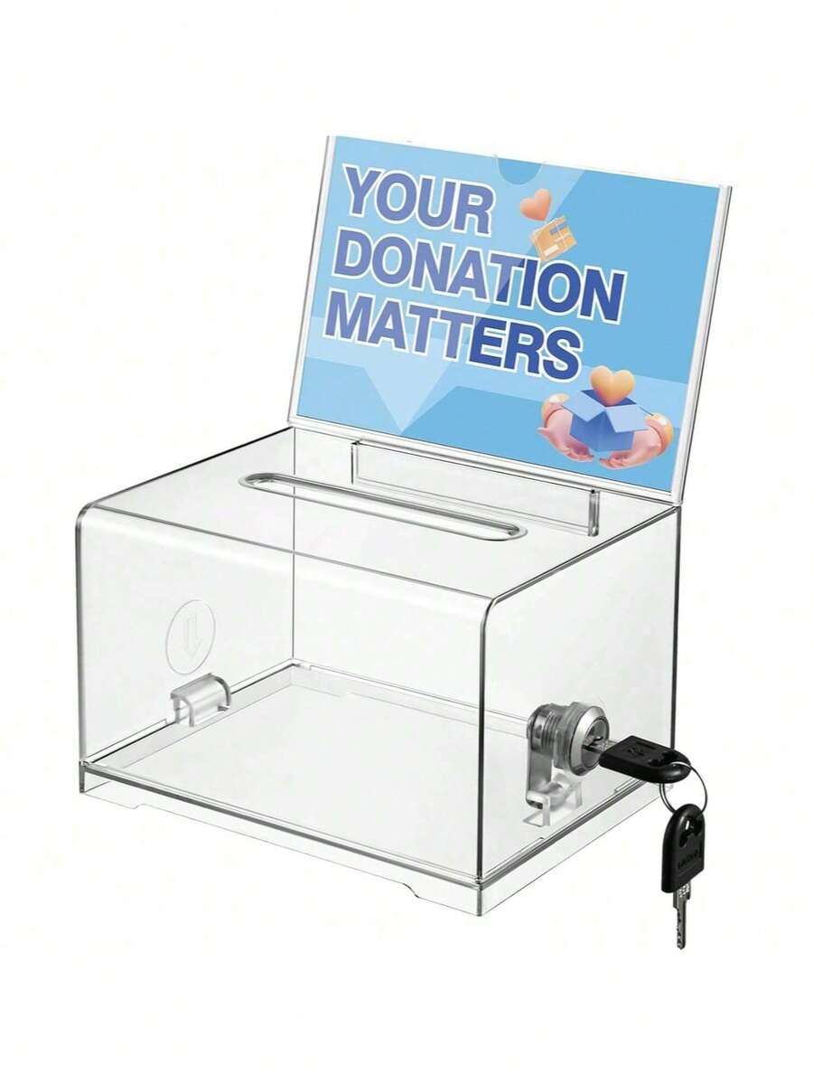 1 pieza Caja de donaciones transparente, Caja de votación transparente, Caja de acción, Caja de dinero, Para recolectar avisos, Votos de clase, Donaciones y Tarjetas de presentación, Con candado y llave