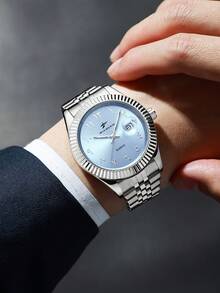1pc Men's Quartz Watch, Arabic Numeral Watch, Durable Stainless Steel Band Material, Date Function, Suitable For Any Occasion, With Box! - Silver - View 2