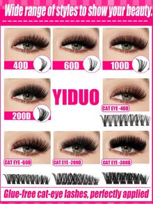 YIDUO 自黏式假睫毛簇套組-4款 (40D–200D)/貓眼睫毛貼片,預黏 DIY 睫毛接長,10–18mm D捲度,無需膠水,易於佩戴,日常佩戴禮盒 (適合初學者),婚禮、約會、派對、假期 - D - 查看 4