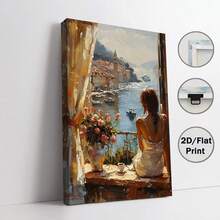3D Handpainted Oil Painting - Large Oil Painting Depicting A Woman Overlooking The Sea On A Balcony, Modern Style Wall Decor, No Frame Included, Wall Art With Frame - Multicolor - View 18