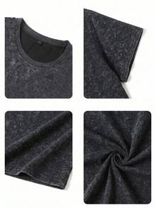 1pc Girls Oversized Summer Washed Black Short Sleeve T-Shirt, Minimalist Leopard & Heart Print, Loose Round Neck Casual Top, Retro Chic Style For Teens, Versatile Daily Wear - Black - View 4