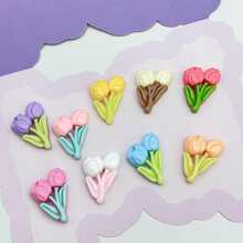 10pcs Assorted DIY Decorative Patches, Fresh Tulip Flower Flat Back Appliques For Earrings, Hair Accessories, Jewelry Pendant Making, Resin Craft Supplies, Not Stickers (Jewelry Making For Adults Aged 14+) - Multicolor - View 4