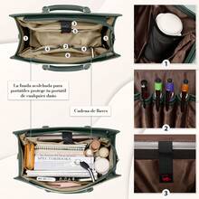 Women's Waterproof Tricolor PU Leather Office Tote Bag, Fits 15.6" Laptop, Detachable Strap, Stylish Design, Ideal For Office, Meetings, Shopping, Air Travel And Everyday Use - 墨綠色 - 查看 4