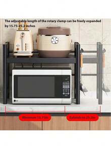 3 TIER EXPANDABLE MICROWAVE OVEN RACK WITH STORAGE, CORNER KITCHEN SHELF ORGANISER STAND, SPACE SAVER FOR WORKTOP - 3 Tier - View 6