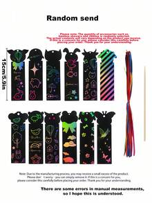 56pcs Cute Animal Shaped Scratch Bookmarks, Butterfly And Animal Face Scratch Bookmark Set (Includes Ribbon And Scratch Pen), Rainbow Effect, Back To School, Classroom Rewards And Reading Incentives, Suitable For Birthday Party Gifts And School Project DIY Crafts (Random Style Delivery) - Butterfly Animal Bookmarks - View 3