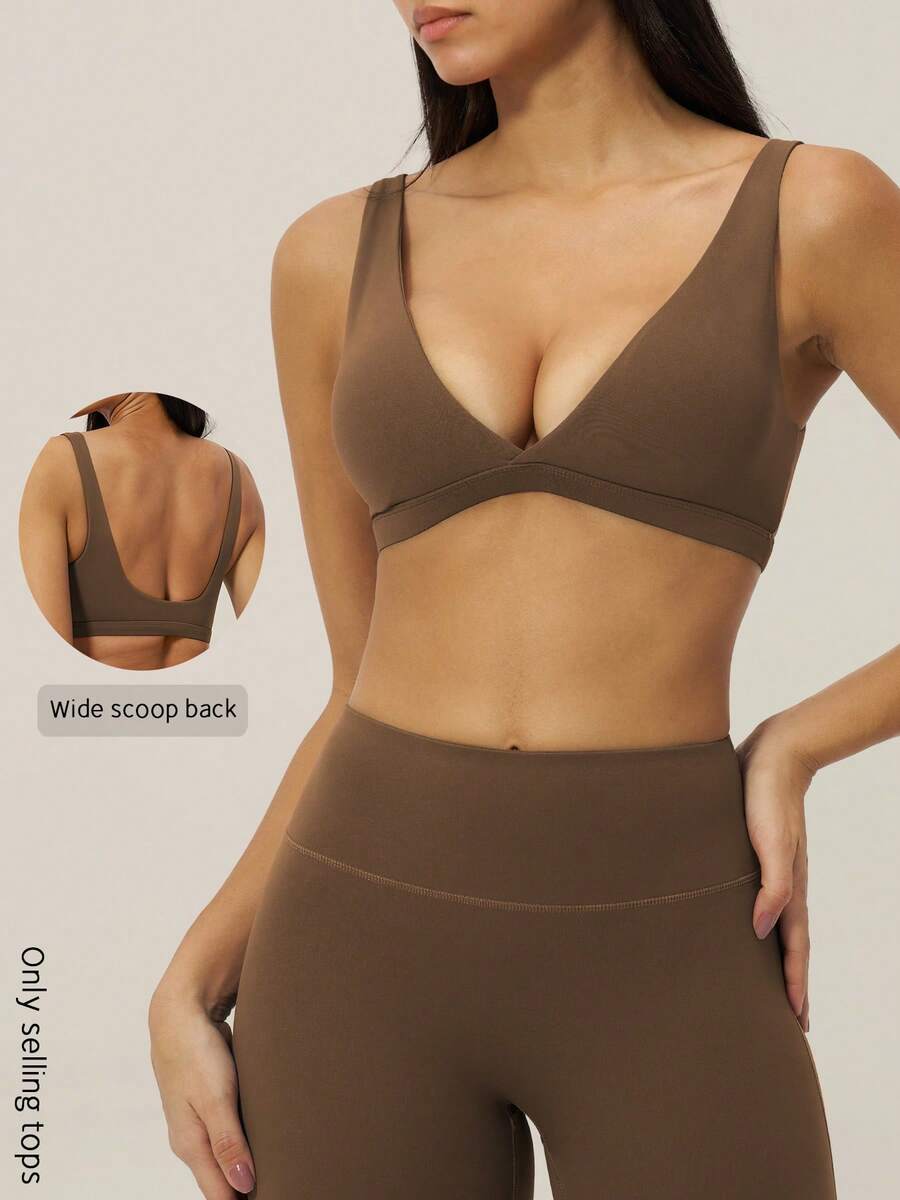 TimeOff 1 chiếc áo tank top thể thao thường ngày thoải mái cổ chữ V hở lưng dành cho nữ - màu nâu - Xem 1
